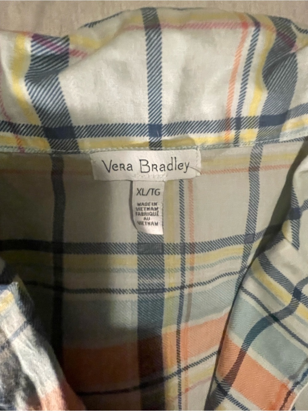 Vera Bradley Plaid Pastel Pajama Set in Cream, Pink, Blue, Peach - Picture 4 of 9